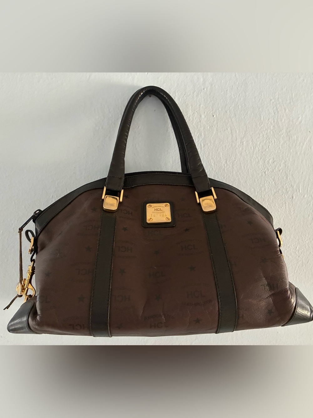 HCL Brown and Black Structured Leather Satchel - Unbranded